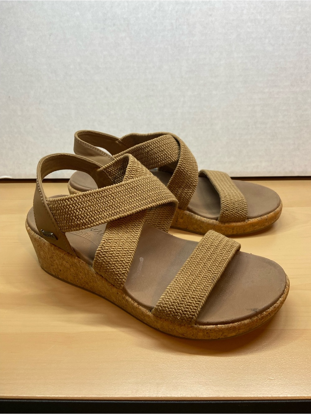 Skechers Women's Brown/Tan Crisscross Wedge Sandals